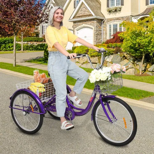 Miniatura 7 de PEXMOR Triciclo para adultos de 7 velocidades, 24/26 pulgadas, 3 ruedas, triciclo para adultos, trike para mujeres/hombres/personas mayores