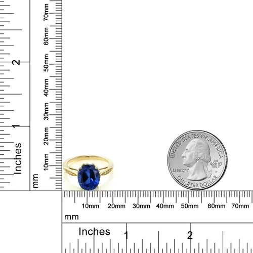 Miniatura 58 de Gem Stone King Anillo de compromiso de oro amarillo de 14 quilates de 2-3 quilates con piedra preciosa ovalada de 0.394 x 0.315 in y diamantes