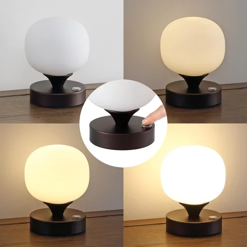 Miniatura 4 de JONATHAN Y JYL7112A - Lámpara de mesa LED recargable moderna de bronce aceitado de 6.13 pulgadas, pantalla de vidrio blanco esmerilado, luz táctil