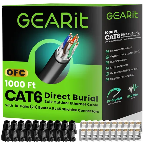 Miniatura 11 de GEARit Cable Ethernet Cat6 para exteriores (75 pies), 23AWG cobre puro, FTP, LLDPE, impermeable, enterramiento directo, subterráneo, resistente a