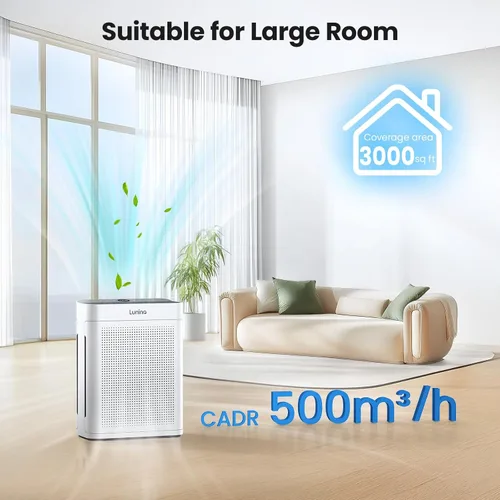 Miniatura 3 de Purificadores de aire para el hogar, habitación grande de hasta 3000 pies cuadrados, purificador de aire LUNINO HEPA de doble cara con filtro