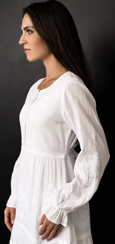 Miniatura 5 de White Elegance Vestido de manga larga de algodón para mujer, color blanco modesto, con botones en la parte delantera