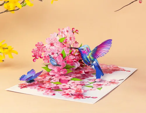 Miniatura 15 de Tarjetas de cumpleaños 3D de flor de cerezo para mujer, tarjeta desplegable para el día de la madre, aniversario 3D, día de San Valentín, regalos