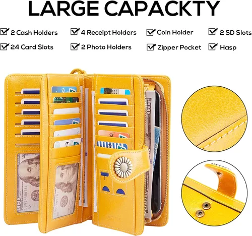 Miniatura 4 de INSIFEEL Billetera pequeña para mujer bolso compacto de cuero con bloqueo RFID RFID para mujer Amarillo Retro