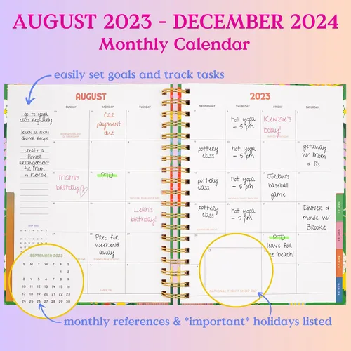 Miniatura 3 de ban.do Agenda diaria 2023-2024, agenda semanal mediana de agosto de 2023 a diciembre de 2024, diario de cuidado personal de tapa dura, planificador