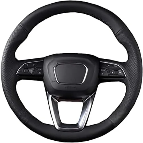 Hand-Stitched Black Leather Car Steering Wheel Cover, for Audi A4 (B9) for Avant for Allroad Q3 Q5 SQ5 Q7 SQ7 Q8 SQ8 DIY Breathable Steering Wheel