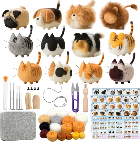 Miniatura 8 de Truslin Kit de fieltro de aguja, manualidades para mujeres adultas, kit de pasatiempos con suministros de fieltro, agujas de fieltro, lana