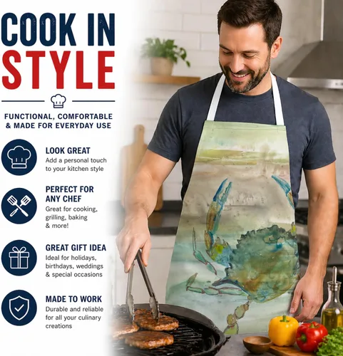 Miniatura 2 de Caroline's Treasures SC2013APRON - Delantal de cangrejo azul para cocinar, hornear, manualidades, jardinería para adultos, mujeres y hombres
