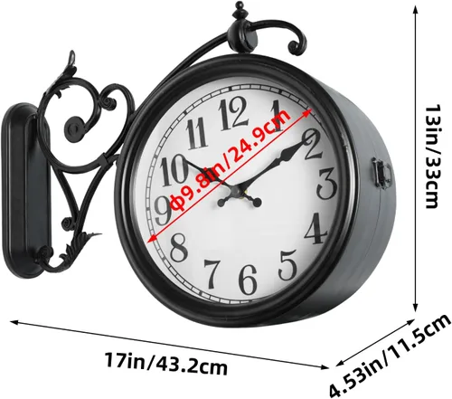 Miniatura 2 de Reloj de pared de doble cara, reloj de pared vintage de metal europeo, relojes de pared grandes de esquina antiguos para jardín, interior, exterior