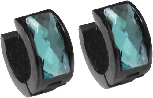 Miniatura 19 de Aretes de aro de acero inoxidable con cristal multicolor negro para hombres y mujeres Azul Oscuro