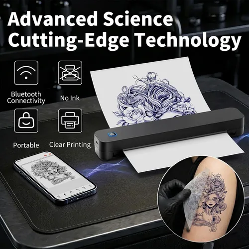 Miniatura 4 de KNAON Impresora profesional de plantillas de tatuajes, máquina de transferencia térmica inalámbrica Bluetooth para tatuajes, incluye 10 piezas
