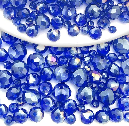786 cuentas de cristal de 4 tamaños, cuentas espaciadoras facetadas Briollete Rondelle, cuentas de vidrio con piedras preciosas espaciadoras de Azul