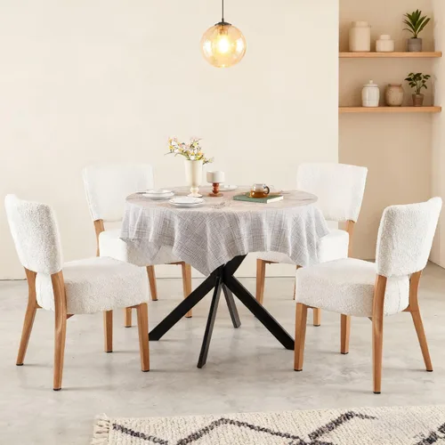Miniatura 7 de Juego de mesa redonda de comedor de 5 piezas, moderno juego de sillas de cocina pequeñas de 37 pulgadas, sillas de comedor apilables tapizadas