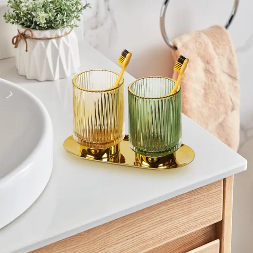 Miniatura 4 de Soporte para brochas de maquillaje de vidrio, soportes dorados para cepillos de dientes, lindo soporte para tazas de brochas de maquillaje