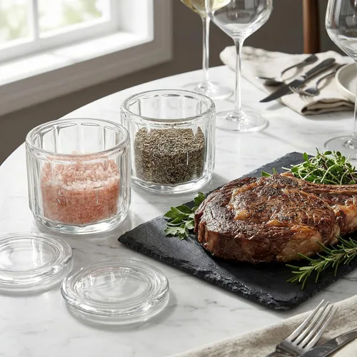Miniatura 6 de Nicunom Paquete de 2 saleros de cristal transparente con tapa, contenedor de almacenamiento de sal, estilo retro, decoración de cocina, regalo