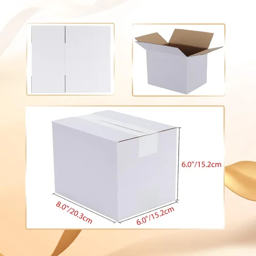 Miniatura 2 de Calenzana Juego de 40 Cajas de Envío 8x6x6, Caja de Cartón Corrugado Blanco para Envío, Embalaje de Regalos, Pequeña Empresa