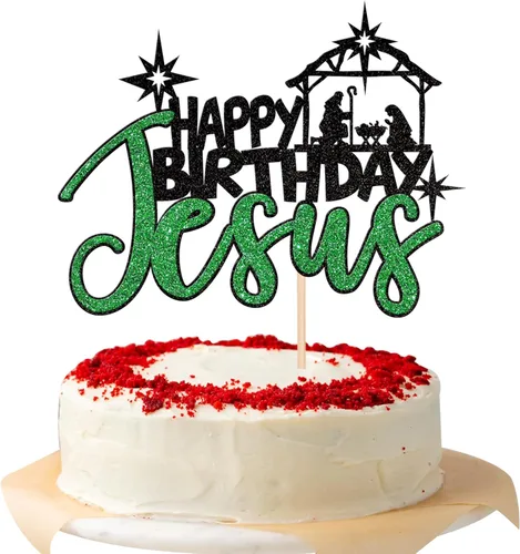 Miniatura 18 de 24 piezas de adornos para cupcakes de Navidad dorados verdes y rojos con purpurina, Papá Noel, árbol de Navidad, adornos para cupcakes para el tema