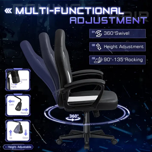 Miniatura 4 de Silla ejecutiva de piel para oficina, sala de conferencias o videojuegos con respaldo alto, ergonómica, ajustable., Blanco