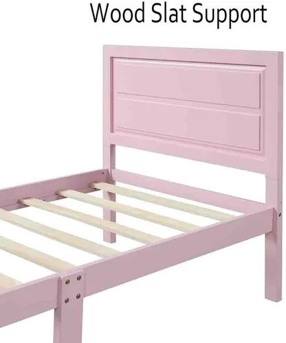Miniatura 5 de Base de cama individual de madera con cabecera, estribo, plataforma moderna, base de colchón con soporte de listones de madera, sin ruido,