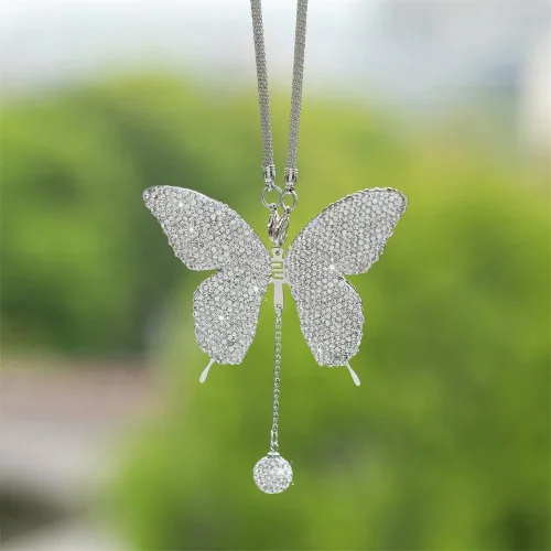 Miniatura 7 de MiOYOOW Adorno colgante de mariposa para automóvil, accesorio de espejo retrovisor con diamantes de imitación, ajuste universal, adorno colgante