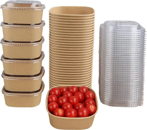 Cuencos desechables de papel kraft de 17 onzas con tapas, recipientes de alimentos, cuencos de sopa, suministros de fiesta, cuencos de golosinas,