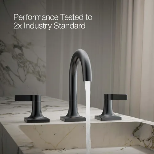 Miniatura 4 de KOHLER K-28125-4N-BL Venza® - Grifo para lavabo de baño, 3 agujeros con dos manijas de palanca y drenaje clicker, 0.5 GPM, negro mate