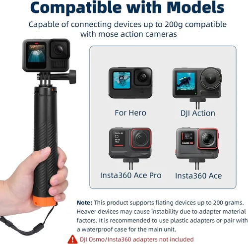 Miniatura 5 de AFAITH 4 en 1 selfie stick flotante agarre de mano trípode impermeable extensible monopie para GoPro Hero 13/12/11/10/9/8/DJI OSMO Action 6/5