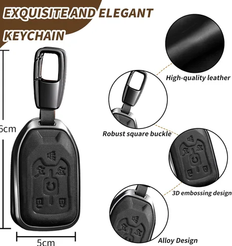 Miniatura 4 de Funda de cuero para llavero de automóvil Suburban Tahoe 2015 2016 2017 2018 2019 2020 Tahoe Suburban Yukon Smart Remote Key Shell (J-Negro)