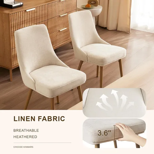 Miniatura 4 de kinmars Juego de 2 sillas de comedor tapizadas modernas con cojín de asiento grueso y respaldo curvo, silla de comedor de tela para cocina, comedor