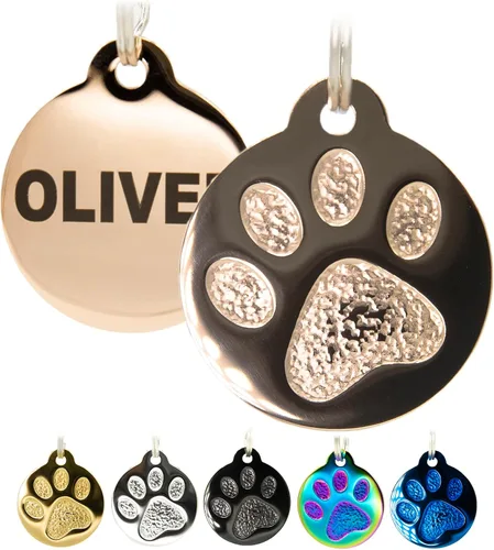 Miniatura 11 de Placa Grabada para Mascotas para Perros y Gatos - Personalizada Frontal y Posterior hasta 4 Líneas de Texto ID Personalizado Grabado, Huella de Pata