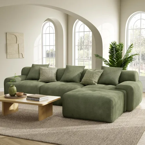 LIKIMIO LumiCord - Sofá modular modular con otomana, sofá sin hueso en forma de L de 118 pulgadas para sala de estar, asiento profundo de gran Verde