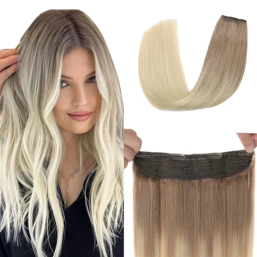 Miniatura 16 de XDhair Extensiones de cabello humano con alambre de 70 g, 14 pulgadas, balayage, color marrón dorado con rubio caramelo Remy, extensiones de cabello