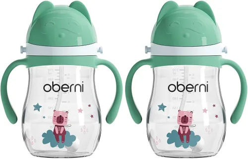 Miniatura 11 de Oberni Vasos para beber a prueba de fugas, botella de agua de doble sellado sin derrames, con popote pesado y mango antideslizante para niños de 1 a