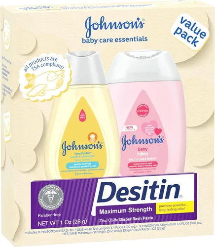 Miniatura 5 de Johnson's Baby Care Essentials - Juego de regalo, loción corporal y pasta de óxido de zinc para la piel delicada del bebé, paquete económico