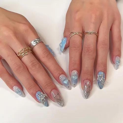 Miniatura 10 de Uñas postizas a presión con punta francesa, uñas postizas de almendra, cobertura completa, uñas artificiales brillantes, uñas acrílicas medianas