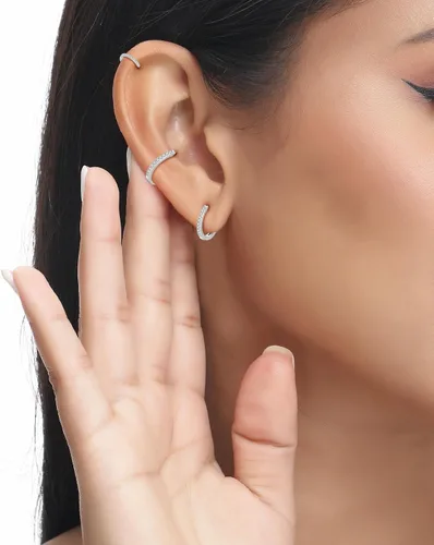 Miniatura 6 de Juego de 4 pares de aretes de aro pequeños de plata de ley 925 para mujer, con circonita cúbica, aretes de hélix para múltiples piercings