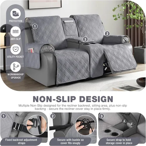Miniatura 4 de TAOCOCO Funda reclinable para sofá biplaza con consola central, fundas 100% impermeables para mascotas para sillón reclinable doble con diseño
