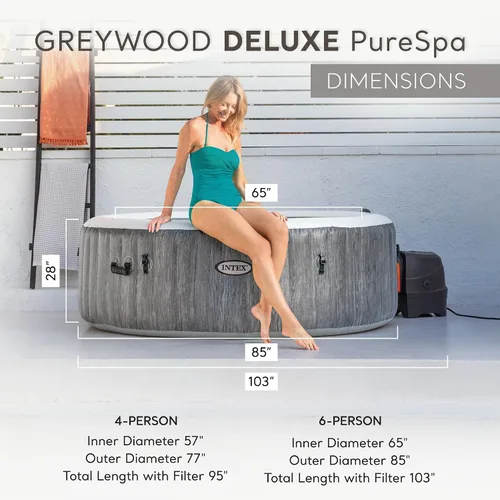 Miniatura 4 de INTEX 28439EP PureSpa Greywood Deluxe - Juego de spa inflable: incluye cubierta de eficiencia energética - Aplicación de control de spa - Panel