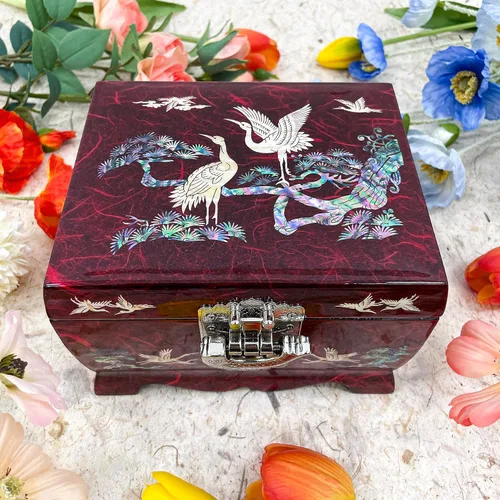 Miniatura 18 de Fun-Store Caja de madera con incrustaciones de nácar con incrustaciones de nácar, caja de madera, diseño de árbol de grúa, espejo, recuerdo, tesoro
