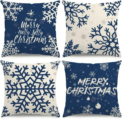 Miniatura 8 de Fundas de Almohada de Navidad 16x16 Azul Decoraciones de Navidad Copo de Nieve Fundas de Almohada Decorativas Feliz Navidad Decoración de Vacaciones