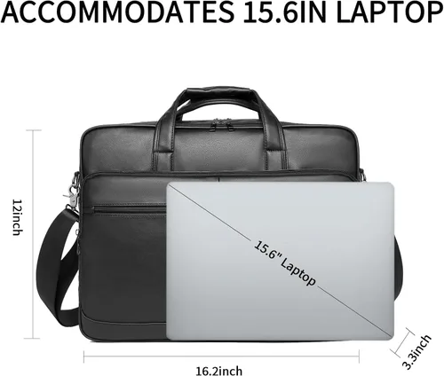 Miniatura 7 de seyfocnia Bolsa de mensajero de cuero para hombre, 15.6 pulgadas 17.3 pulgadas maletín para computadora portátil, bolso de hombro para computadora