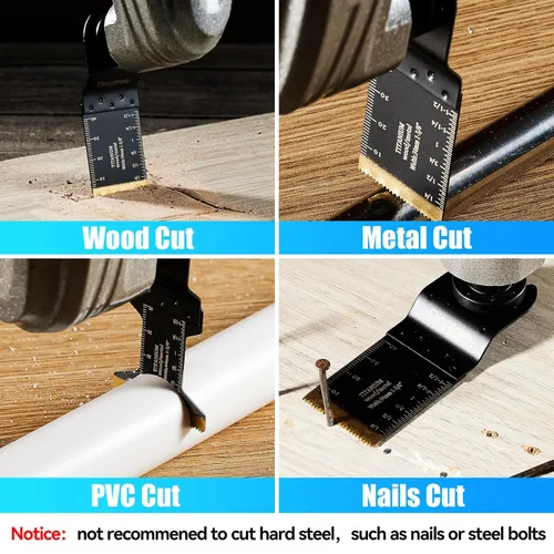 Miniatura 7 de Hojas de sierra oscilantes, Diagtree 115 piezas de hojas de multiherramienta oscilante de titanio para metal, madera y plástico, compatibles