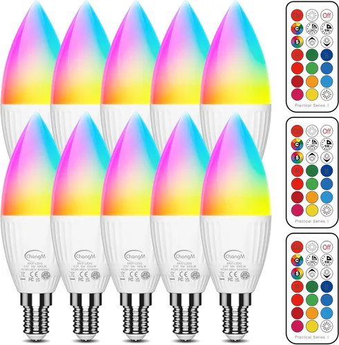 Miniatura 10 de Bombillas LED E12 de 5 W, juego de 6 bombillas de vela que cambian de color, base pequeña B11 equivalente a 40 W, 560 lúmenes, RGB + 2700 K blanco
