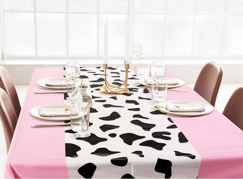Miniatura 6 de Oudain Mantel de vaca para fiesta, camino de mesa de vaca vaquera, estampado rectangular, suministros de decoración inspirados en fiestas de Rosa
