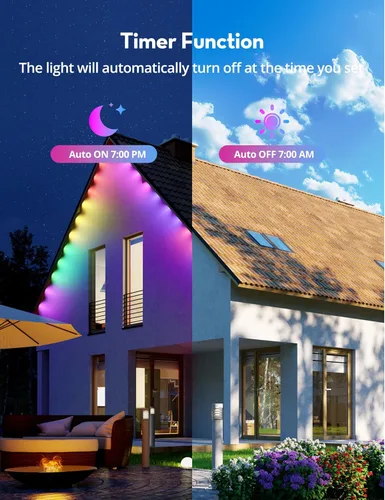 Miniatura 7 de RGB+IC - Luces permanentes para exteriores para jardín de casa, 50 pies, luces de alero inteligente, luces de cadena, IP67 impermeable
