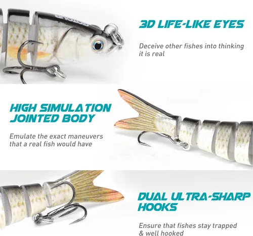 Miniatura 5 de GOTOUR Fishing Lures for Freshwater or Saltwater, Easy to Use for Family Fishing Beginner and Pros, Most Lifelike Jointed Swimbait，Slow Sinking Bass