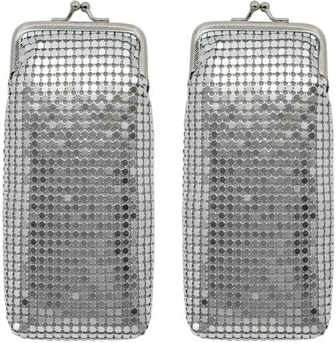 Miniatura 8 de Juego de 2 monederos largos de malla metálica suave vintage con bolsillo para encendedor (0.157 in, dorado)