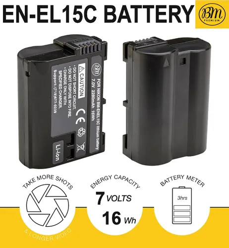Miniatura 2 de BM Premium Paquete de 2 baterías EN-EL15C de alta capacidad y cargador de batería de doble bahía para Nikon Zf, Z5, Z6, Z6II, Z7II, Z8, D780, D850