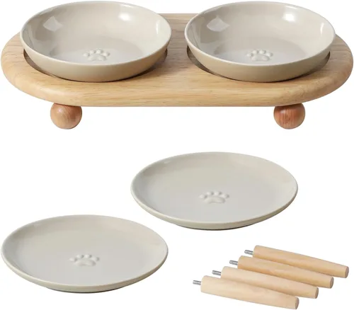 Havniva Cuencos elevados de cerámica para gatos de 5.6 pulgadas con soporte aptos para bigotes, juego de cuencos de comida y agua para gatos con dos
