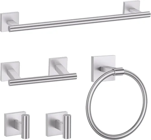 TURS Juego de 5 Piezas de Accesorios de Ferretería de Baño de Níquel Cepillado, Juego de Barras para Toallas de Baño de Acero Inoxidable SUS304, Kit